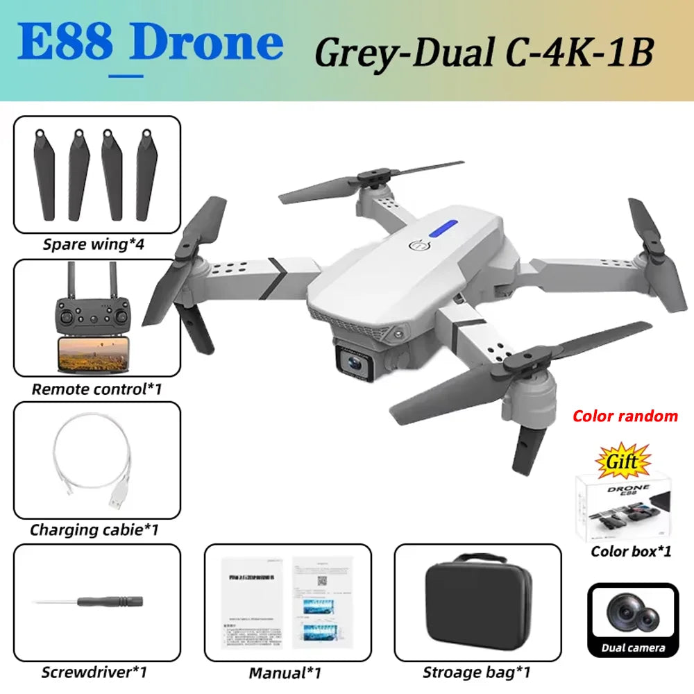 KBDFA E88Pro Drone Profesional 4K HD Dual Camera 5000 Meter Remote Control Distance Helicopter Foldable WIFI FPV Quadcopter Dron